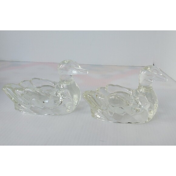 Vintage Lot Of 2  glass DUCK Personal ASHTRAY Pipe Holder Clear Trinket Dish 3" - Picture 3 of 12